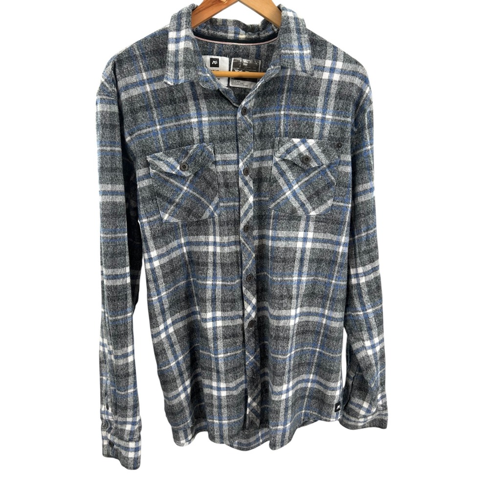 AG Design Unlikely Futures XL Gray Blue Plaid Flannel Long Sleeve‎ Shirt